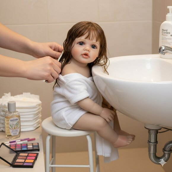 55 cm Babylistic Soft Silicone Vinyl Reborn Doll with rooted hair, eyes, nails - Picture 9 of 10